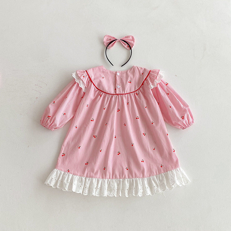Vestido Infantil Rosa Cerejinhas