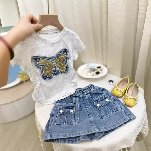 Conjunto Infantil Feminino Jeans Borboleta