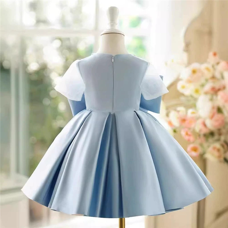 Vestido De Festa Infantil Azul com Laço