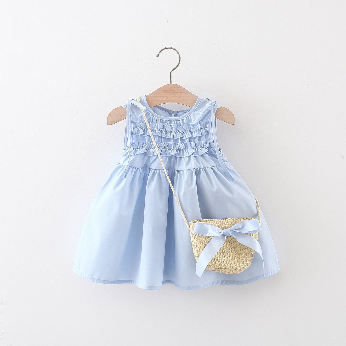 Vestido Infantil Azul Babadinhos com Bolsinha