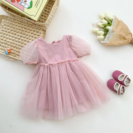 Vestido Infantil Tule Rose Lacinho