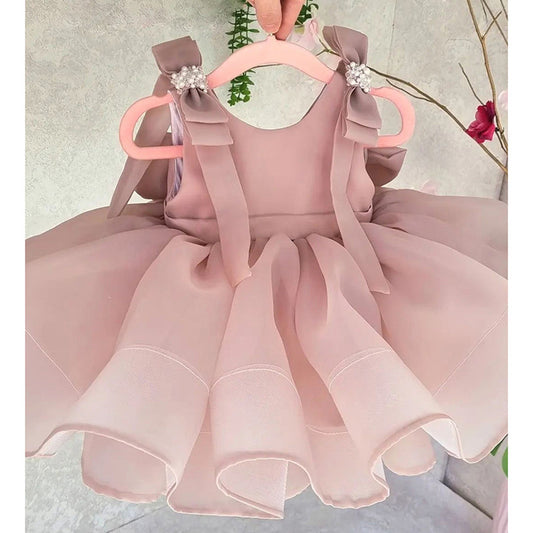 Vestido De Festa Infantil Rosa Lacinhos