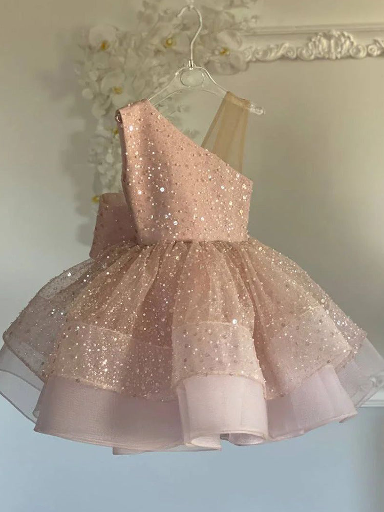 Vestido Infantil Brilhante Lacinho