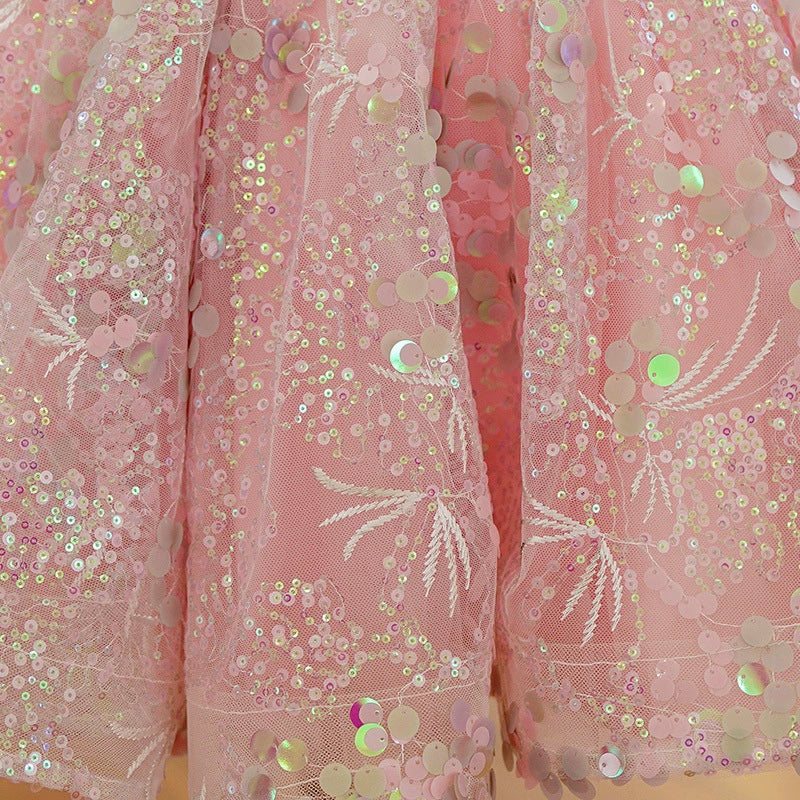Vestido Infantil Rosa Lantejoulas