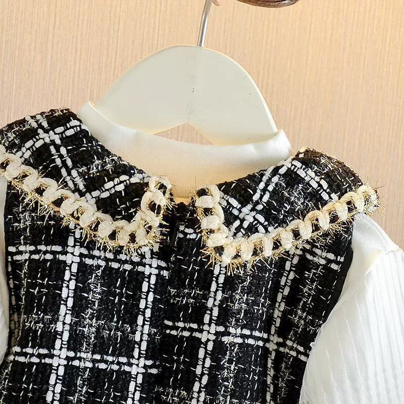 Vestido Infantil Preto Tweed + Blusa