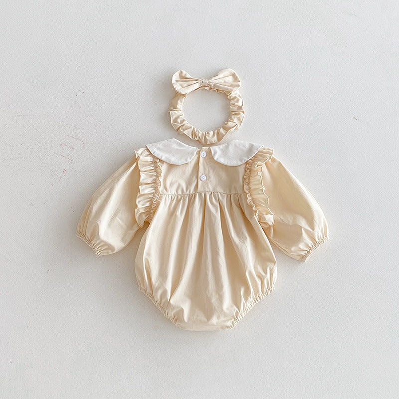 Body Infantil Bege Florzinhas com Faixinha