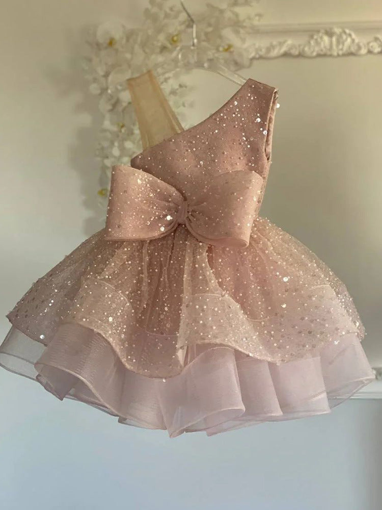 Vestido Infantil Brilhante Lacinho