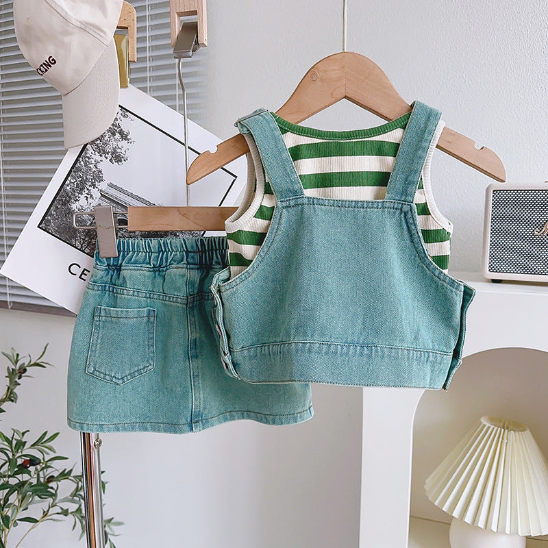 Conjunto Infantil Jeans e Lístras 3 Peças