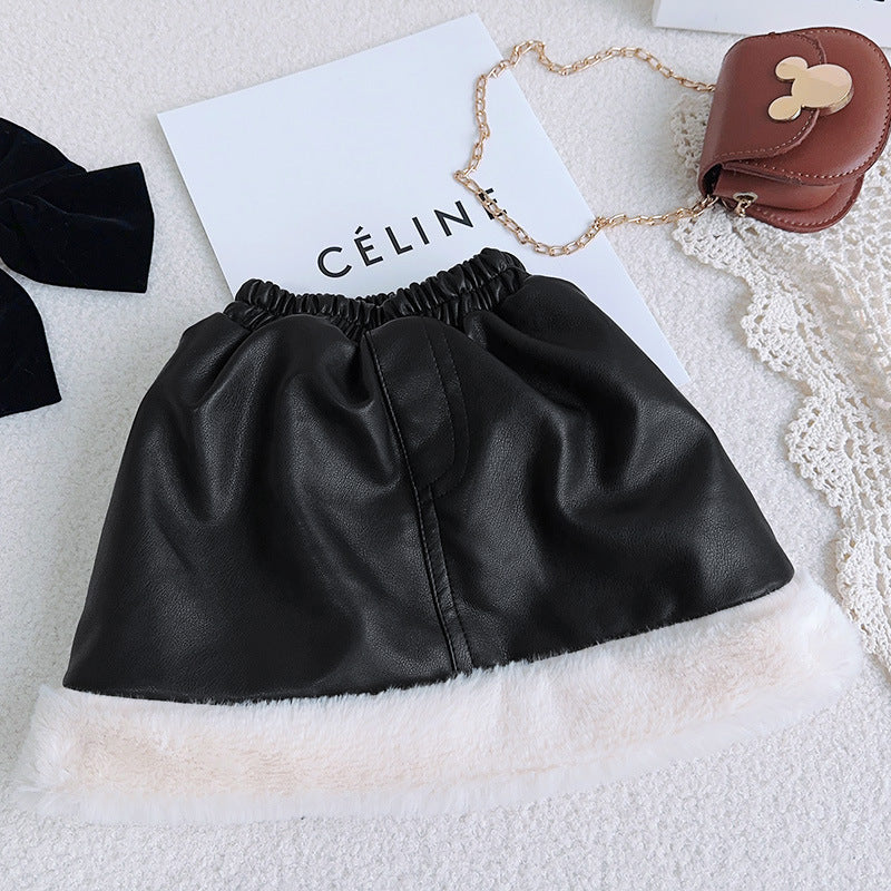 Conjunto Infantil Feminino Couro Pelinhos