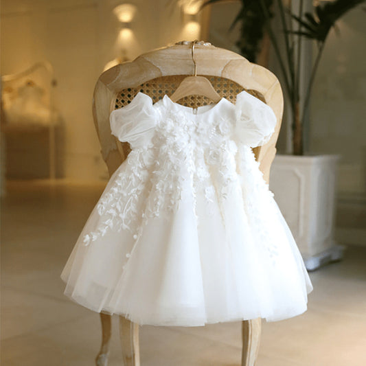 Vestido Infantil Branco Floral e Tulee