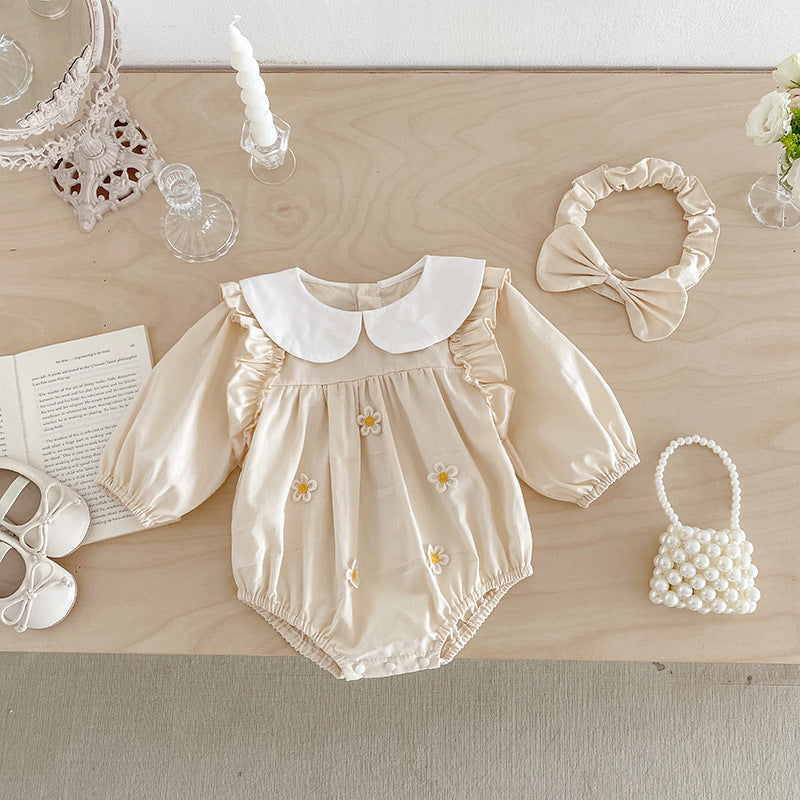 Body Infantil Bege Florzinhas com Faixinha