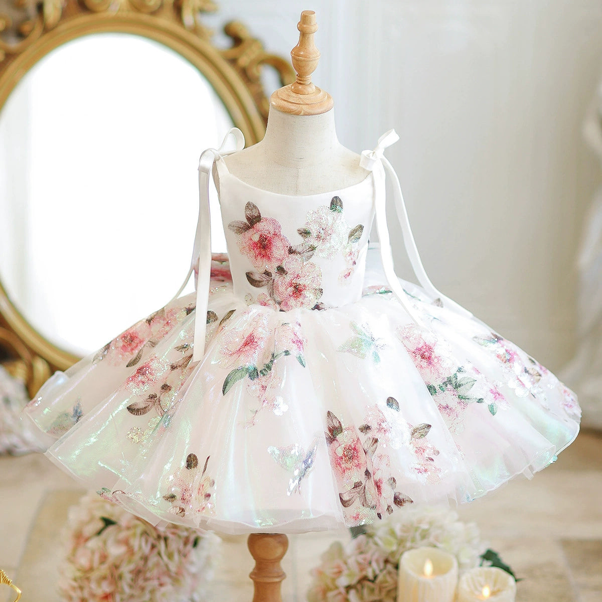 Vestido de Festa Flores Alça Lacinho