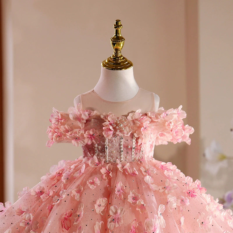 Vestido Infantil de Festa Rosa Florzinhas