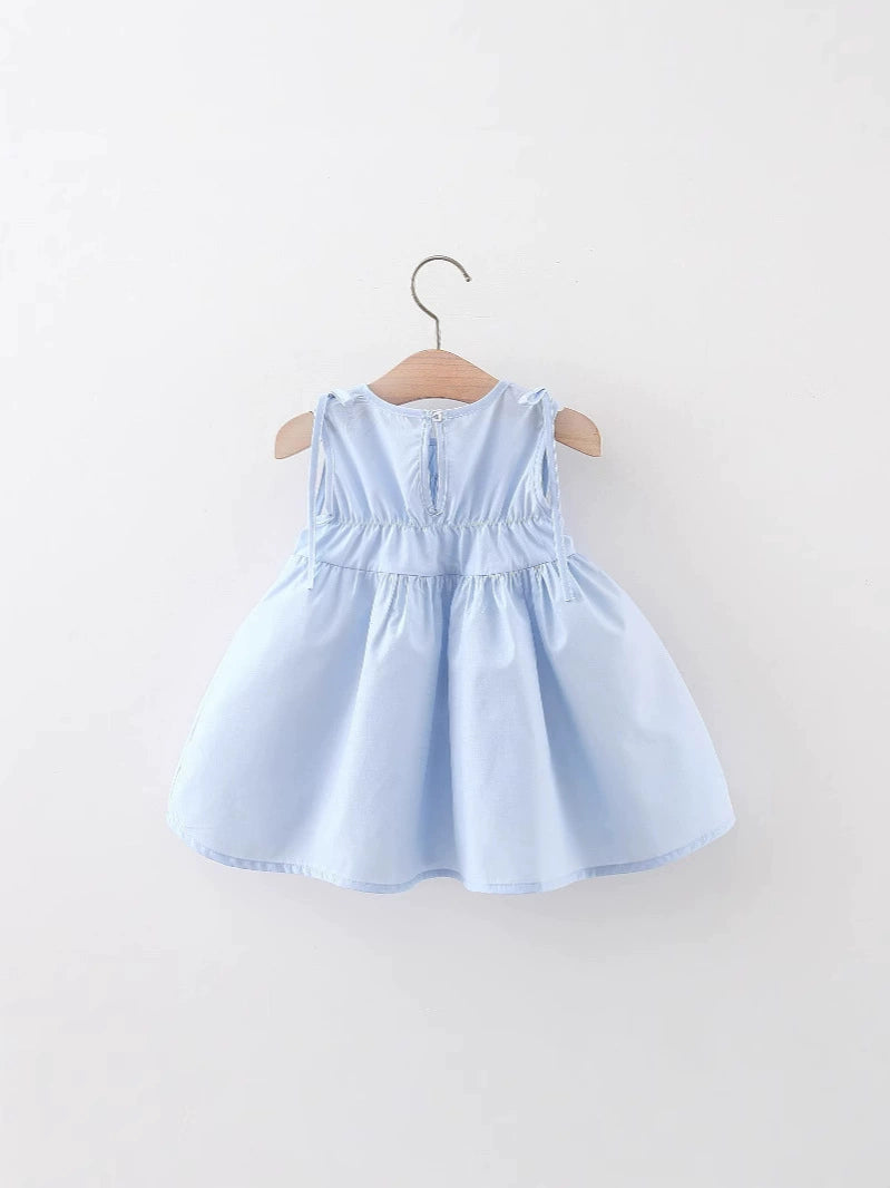 Vestido Infantil Azul Babadinhos com Bolsinha
