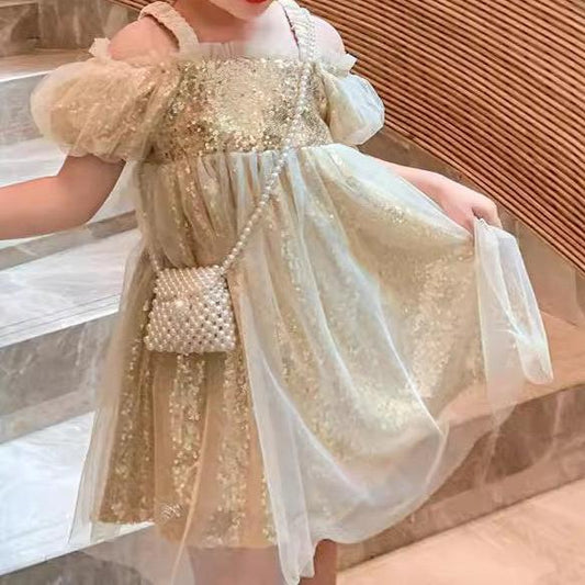 Vestido Infantil Dourado Brilhante