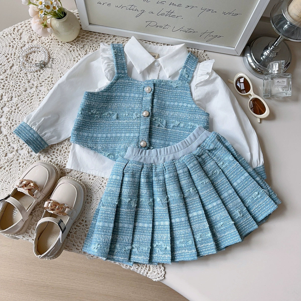 Conjunto Infantil 3 Peças Camisa e Tweed