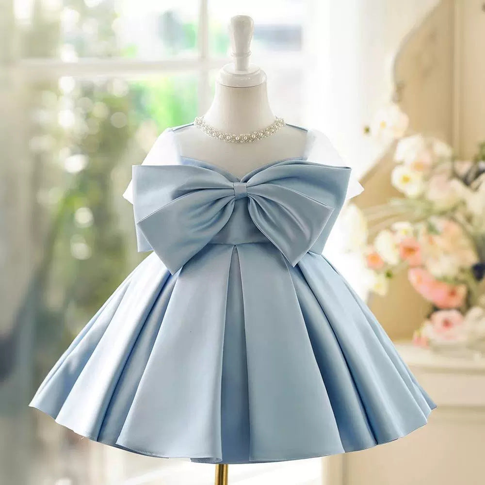 Vestido De Festa Infantil Azul com Laço