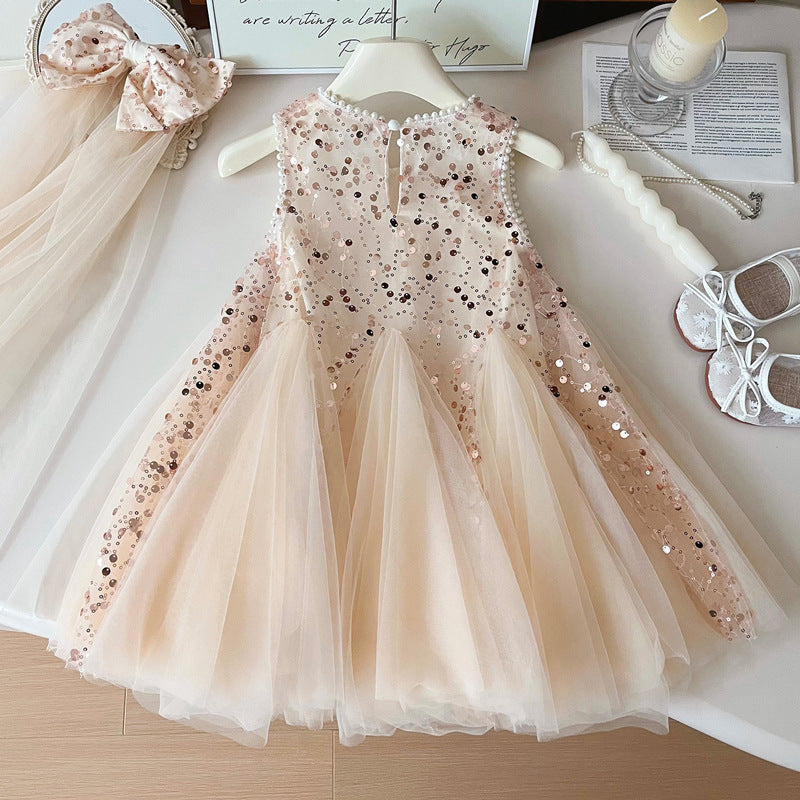 Vestido Infantil Brilhante Tule Lacinho