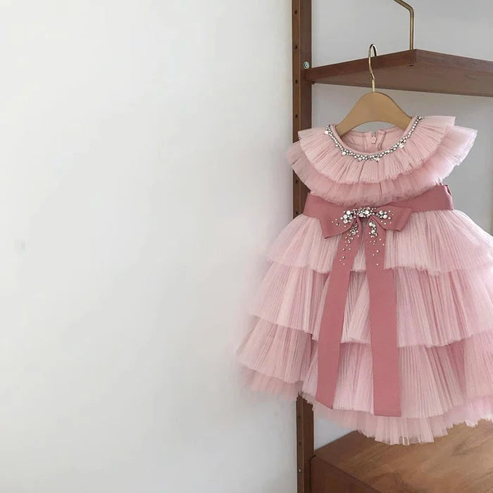 Vestido Infantil Tule Laçinho Brilhante