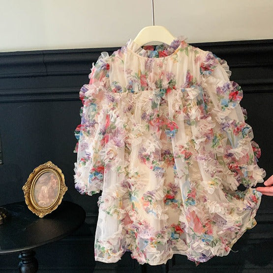 Vestido Infantil Tule Floral