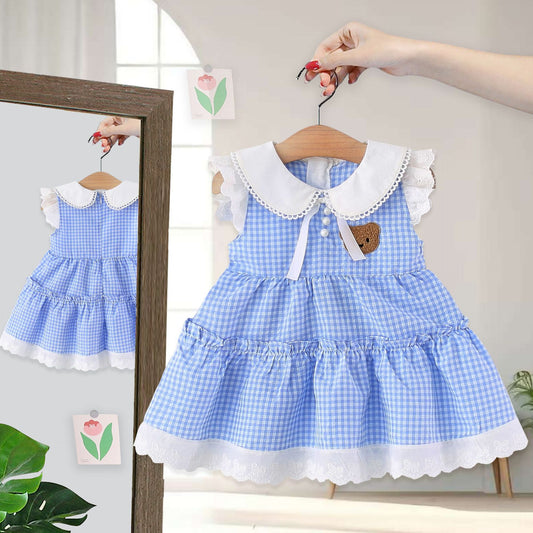 Vestido Infantil Xadrez Ursinho