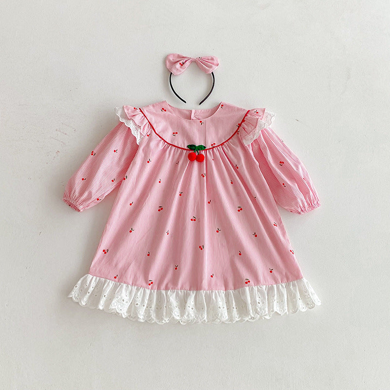 Vestido Infantil Rosa Cerejinhas