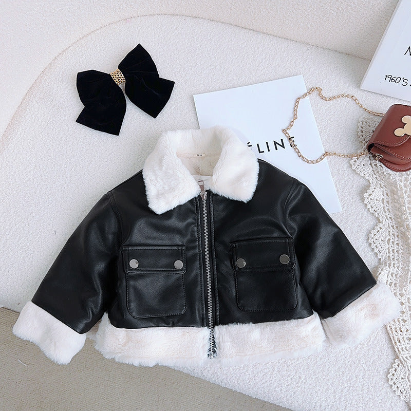 Conjunto Infantil Feminino Couro Pelinhos