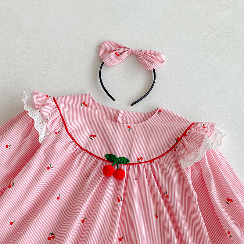 Vestido Infantil Rosa Cerejinhas
