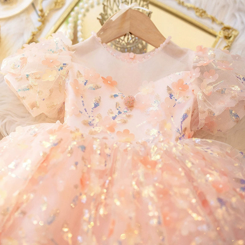 Vestido de Festa Infantil com Flores Brilhantes