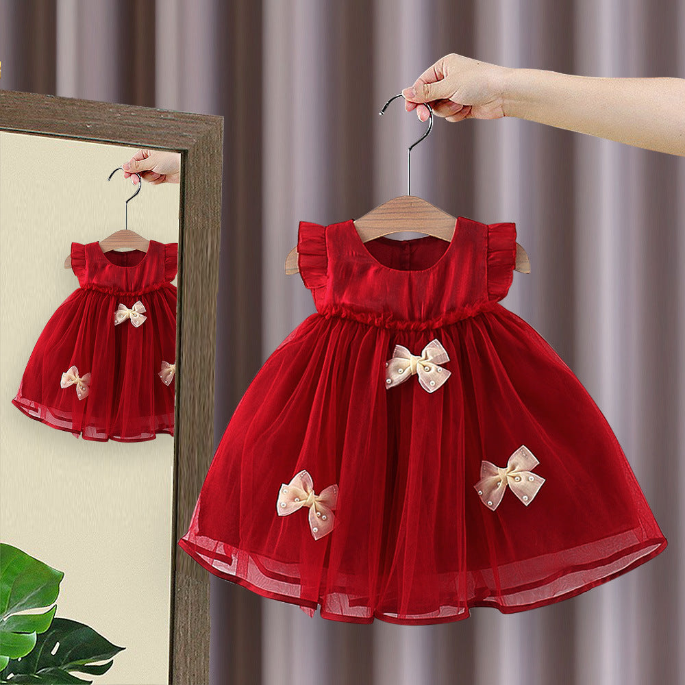 Vestido Infantil Tule Lacinho Pérolas