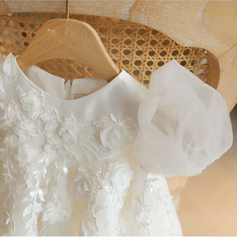 Vestido Infantil Branco Floral e Tulee