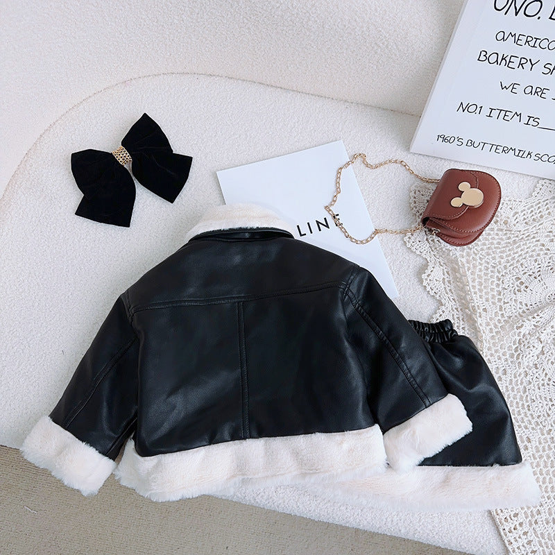 Conjunto Infantil Feminino Couro Pelinhos
