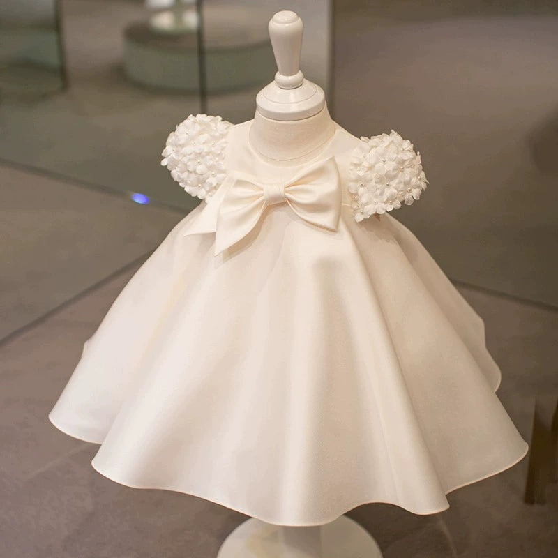 Vestido Infantil Lacinho Manga Flores