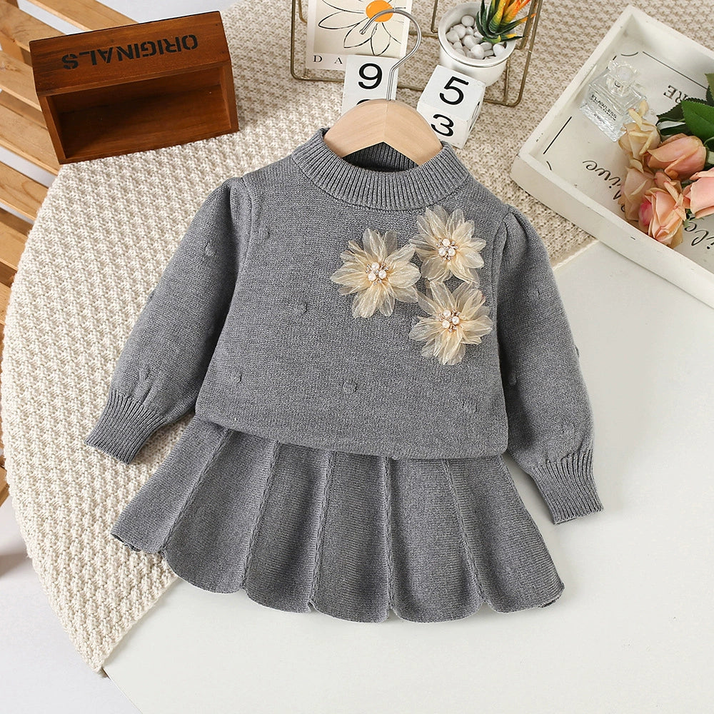 Conjunto Infantil Feminino Tricô Mussi Florzinhas