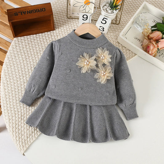 Conjunto Infantil Feminino Tricô Mussi Florzinhas