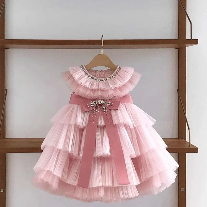 Vestido Infantil Tule Laçinho Brilhante
