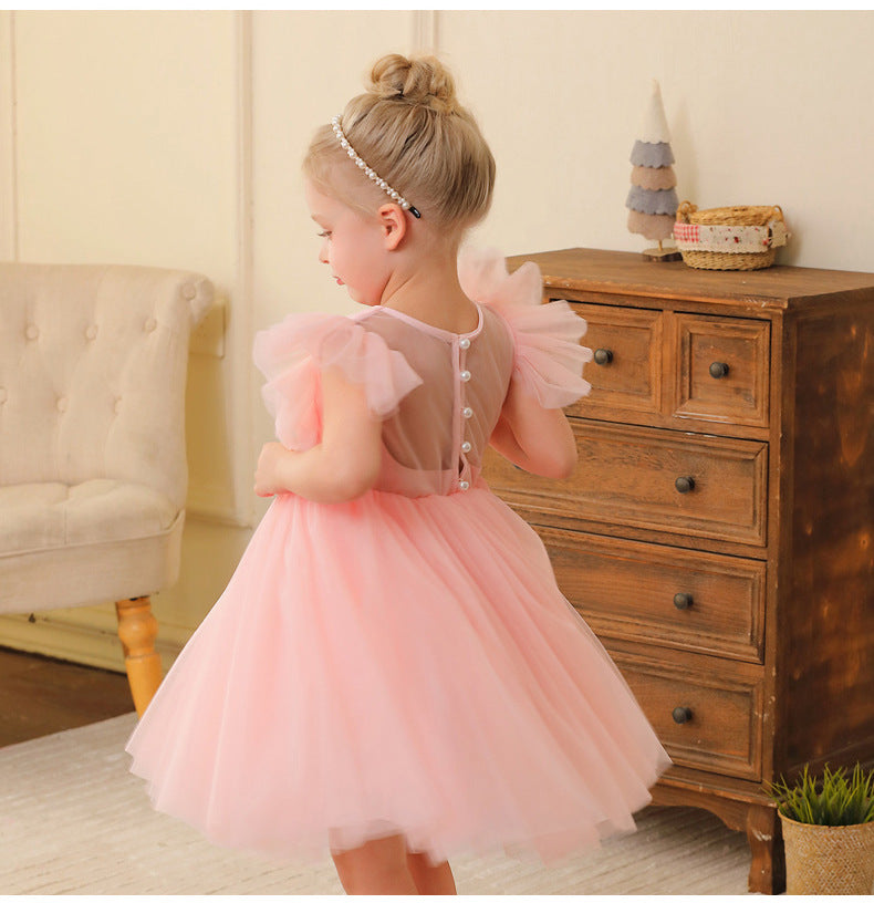 Vestido Infantil de Tule Manguinha Voadora