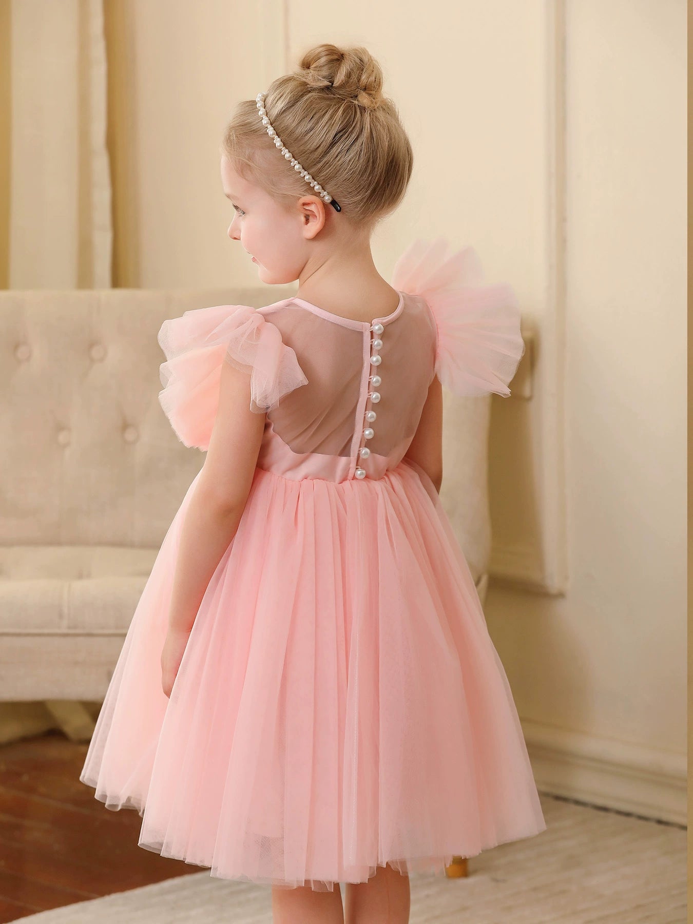 Vestido Infantil de Tule Manguinha Voadora