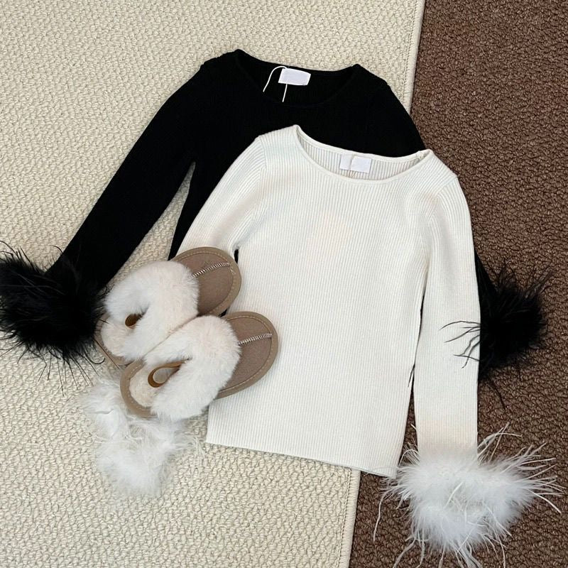 Blusa Infantil Feminina Manga Com Pelinhos Branca