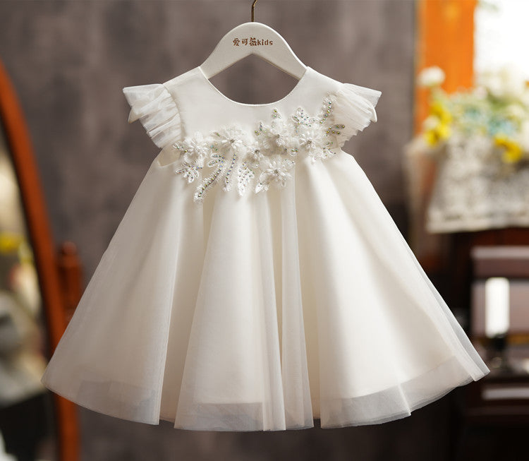 Vestido Infantil Branco Florzinhas e Laço