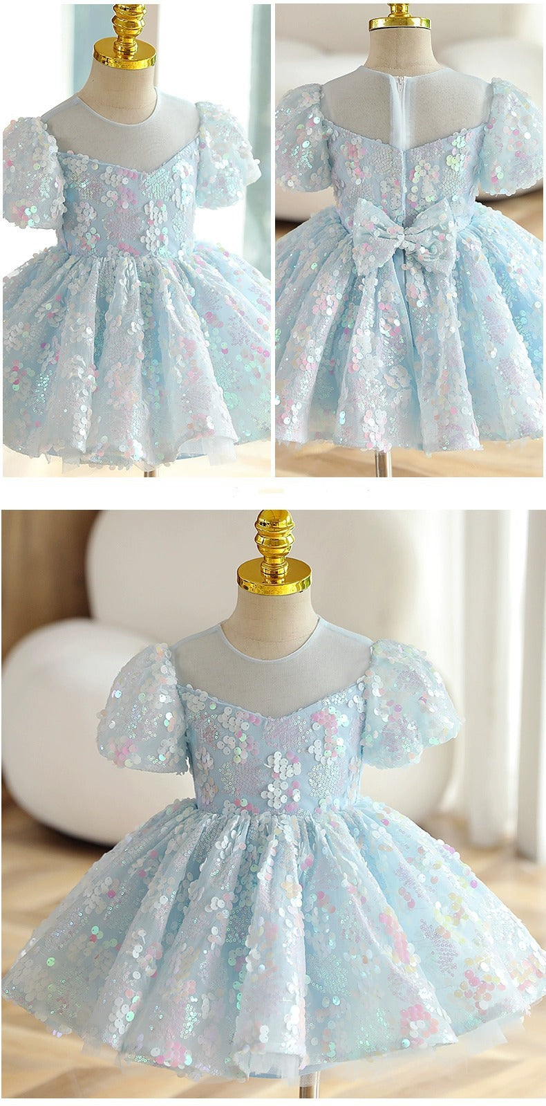 Vestido De Festa Infantil Azul Lantejoulas
