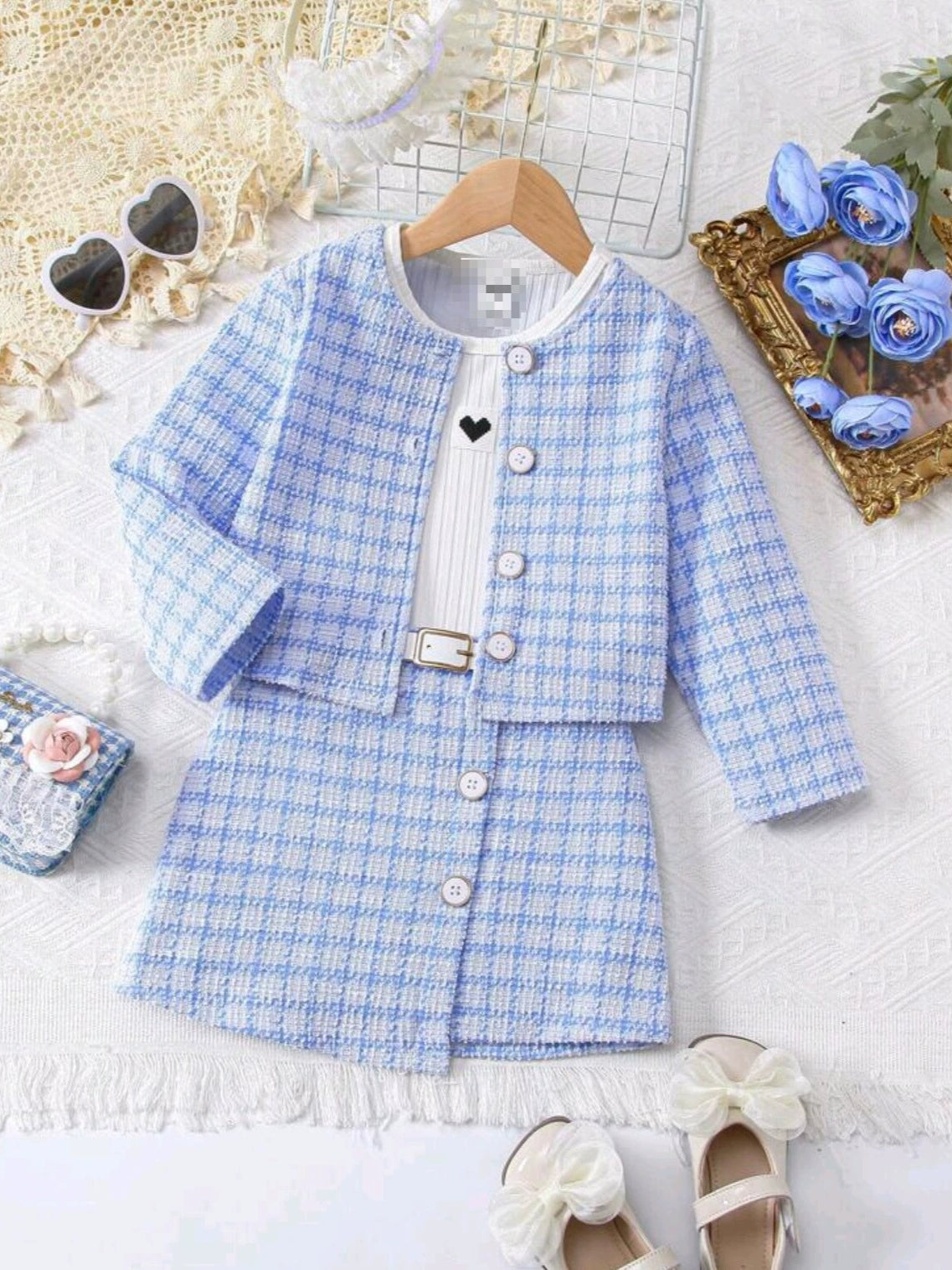 Conjunto Infantil Feminino Azul Xadrez