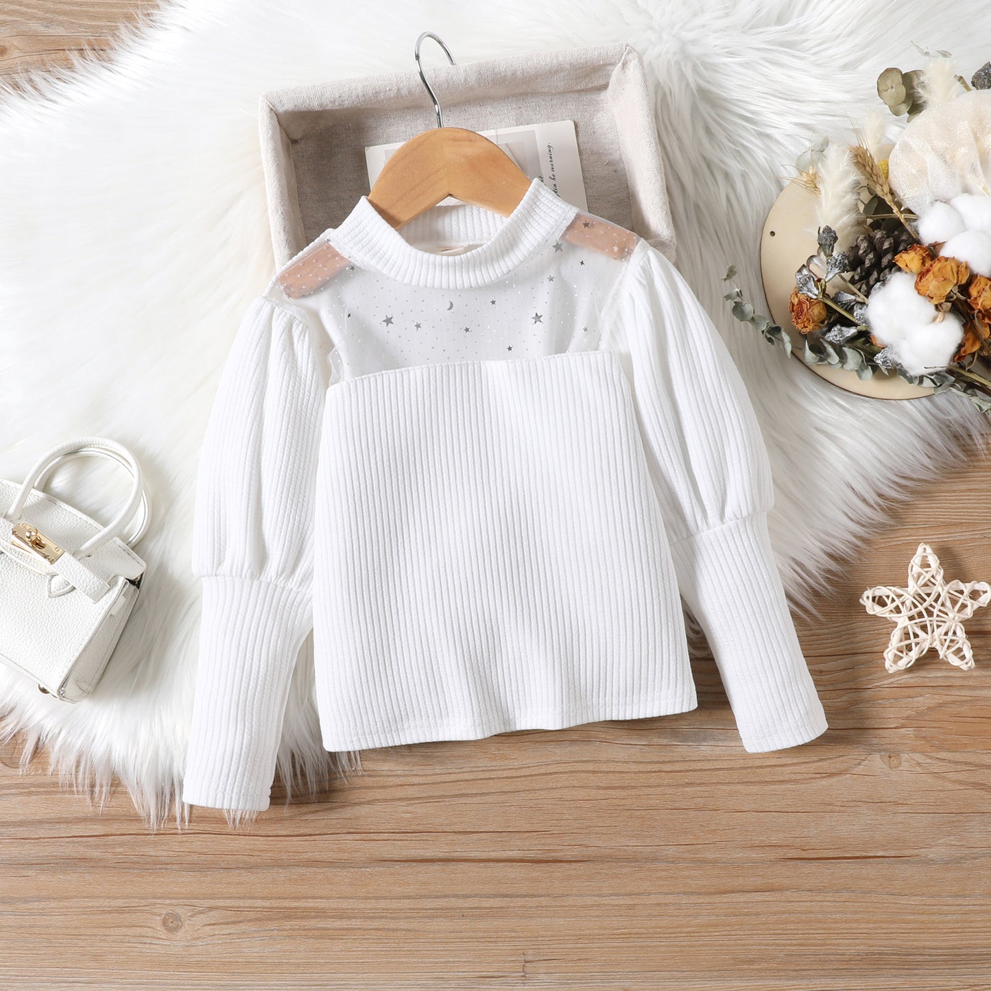 Conjunto Infantil Feminino Branco e Tweed + Boina