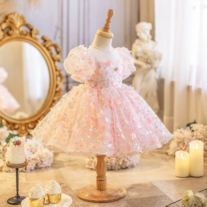 Vestido de Festa Infantil com Flores Brilhantes