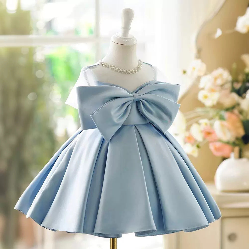 Vestido De Festa Infantil Azul com Laço