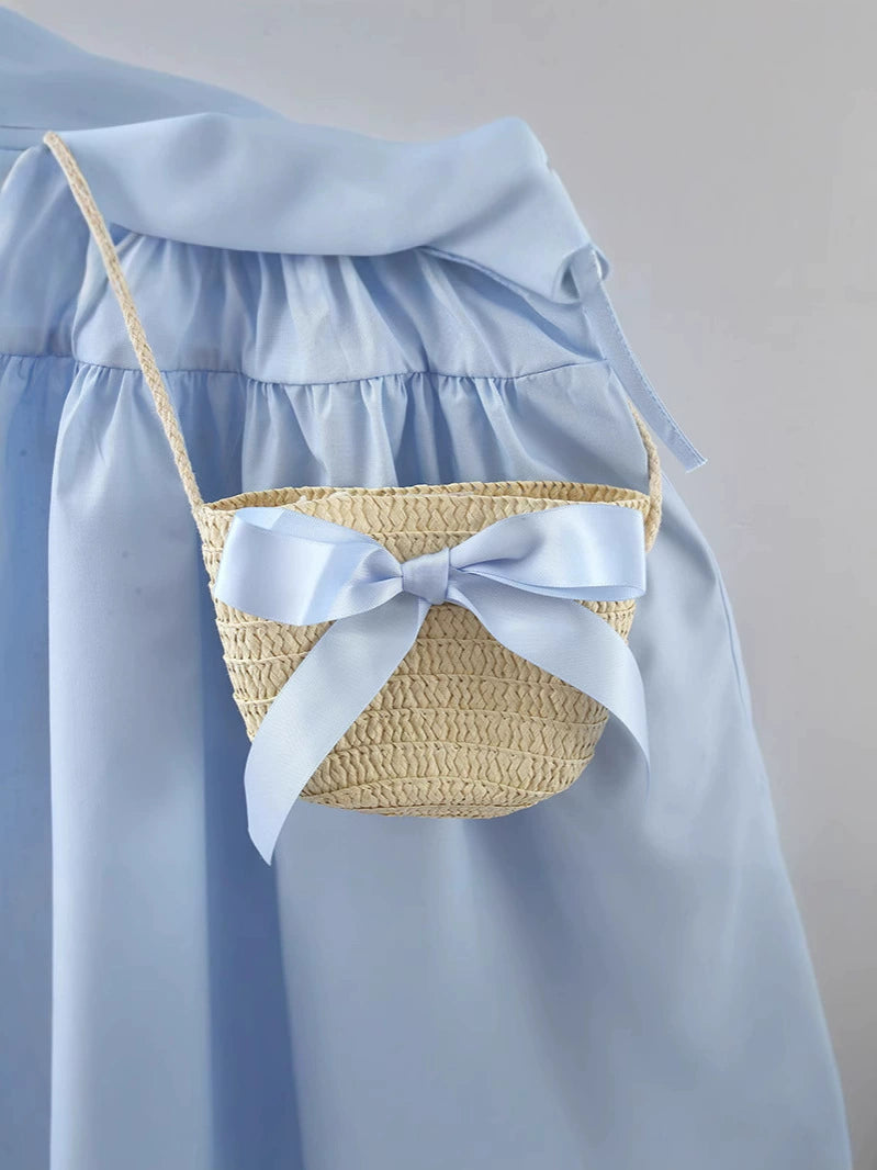 Vestido Infantil Azul Babadinhos com Bolsinha