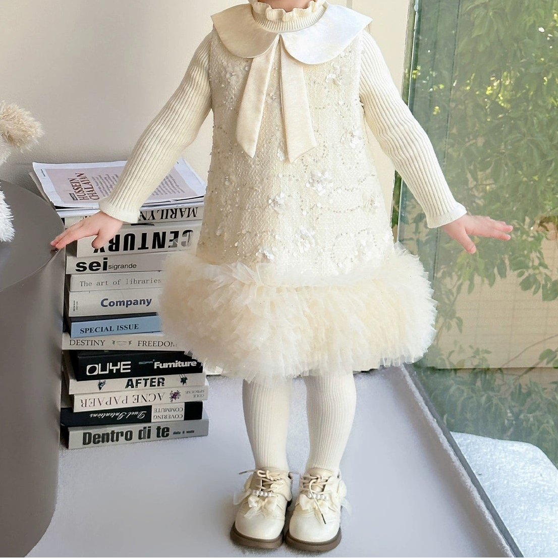 Vestido Infantil Flores e Tule + Blusinha