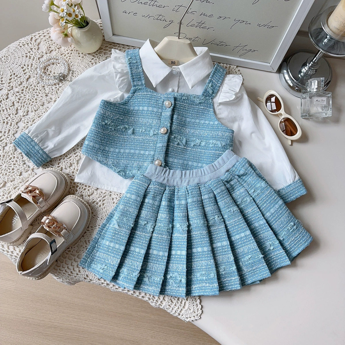 Conjunto Infantil 3 Peças Camisa e Tweed