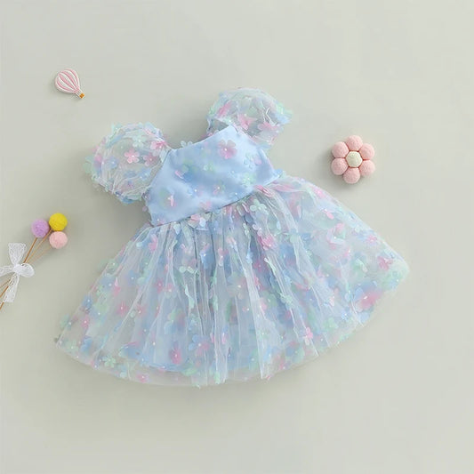 Vestido Infantil Tule Flores e Borboletas