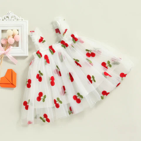 Vestido Infantil Tule Cerejinhas